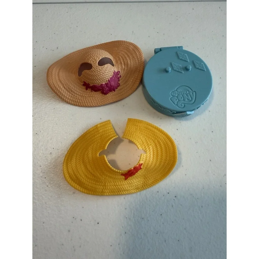 My Little Pony Plastic Straw Hat, Bonnet, & Folding Compact Mirror Lot of 3.